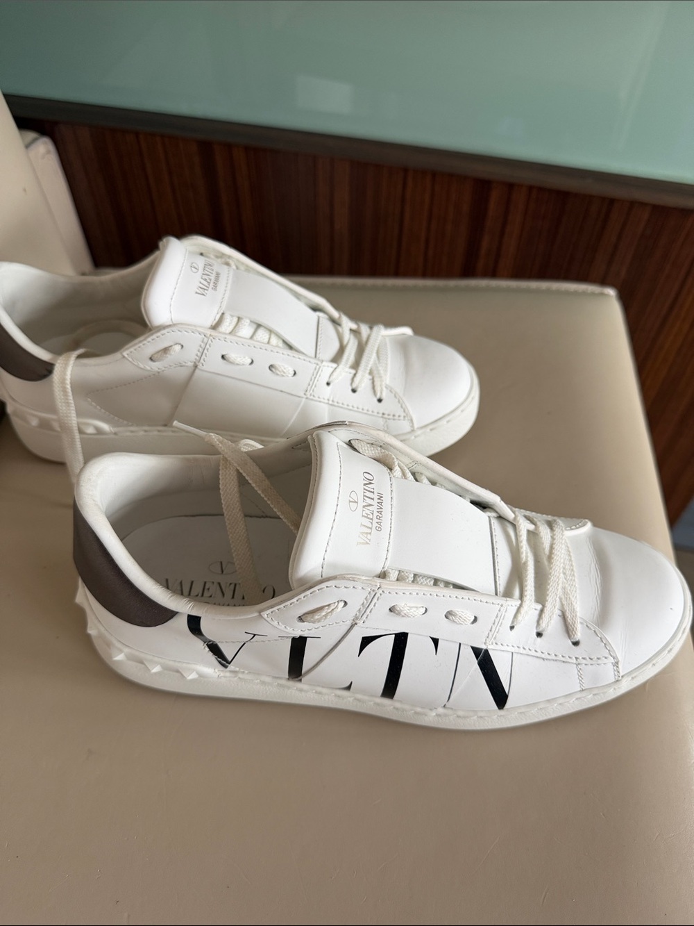 Valentino Garavani White Sneakers with Black VLTN Logo and Gray Heel